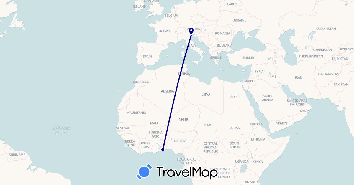 TravelMap itinerary: driving in Italy, Togo (Africa, Europe)